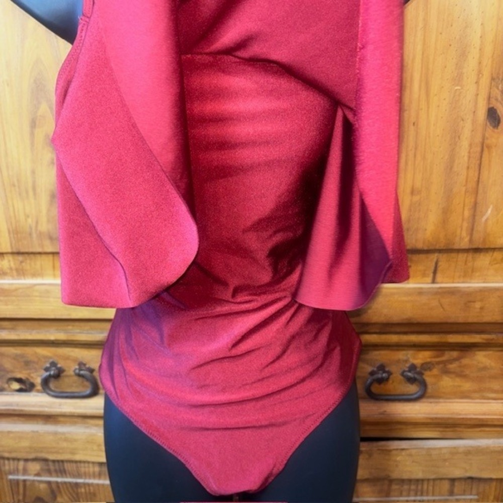 CUPSHE Womens Burgundy Ruffle Flounce Lace Up Back One Piece Swimsuit Size M - Picture 3 of 7